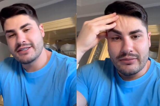 Lucas Souza de camisa azul, em trecho de um vídeo publicado nas redes sociais