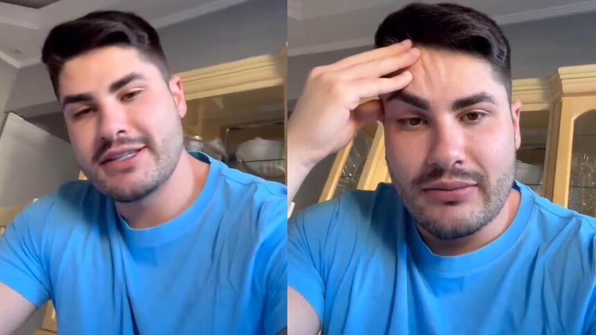 Lucas Souza de camisa azul, em trecho de um vídeo publicado nas redes sociais