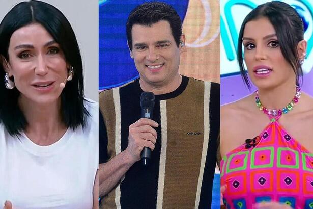 Michelle Barros e Gaby Cabrini, juntamente com Celso Portiolli, em uma montagem