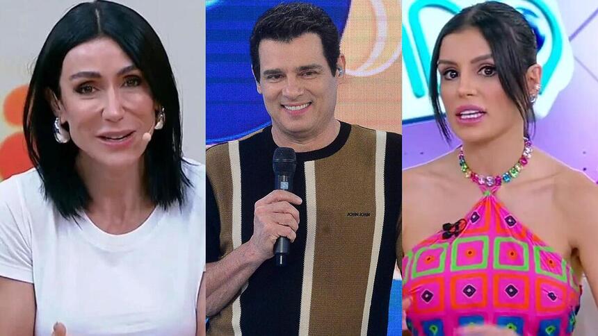 Michelle Barros e Gaby Cabrini, juntamente com Celso Portiolli, em uma montagem