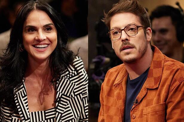 Priscila Castello Branco e Fabio Porchat em montagem no 'Que História é Essa'