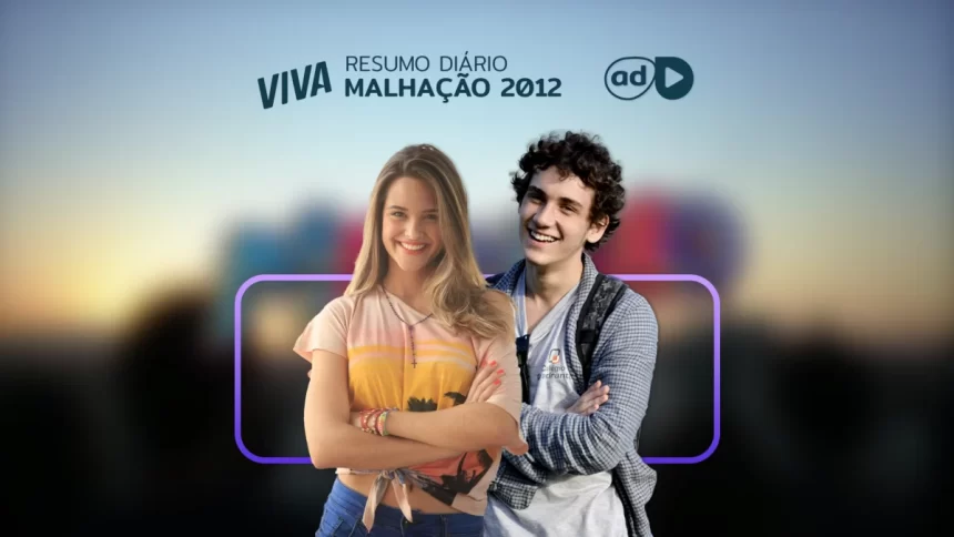 Protagonistas da novela Malhação 2012 na arte do resumo da novela no canal VIVA