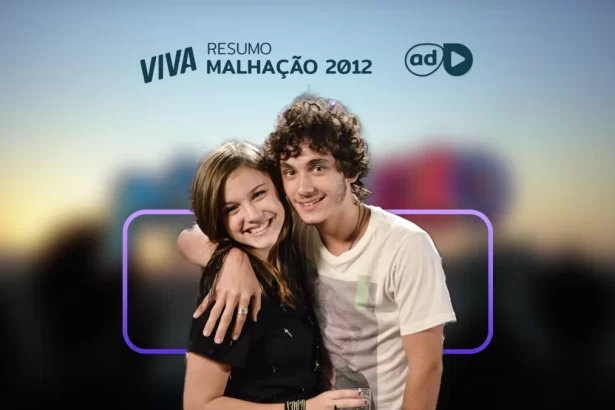 Protagonistas da novela Malhação 2012 na arte do resumo da novela no canal VIVA