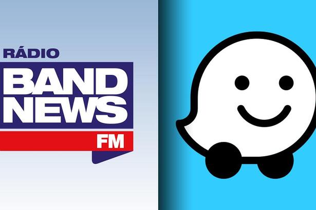 Logo da rádio BandNewsFm ao lado do logo do app Wase