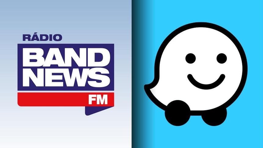 Logo da rádio BandNewsFm ao lado do logo do app Wase