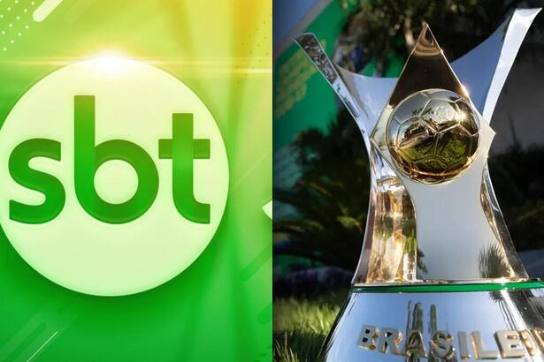 Logo do SBT Sports ao lado da taça do Brasileirão