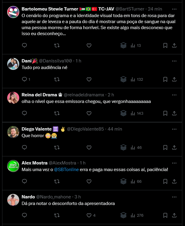 Alguns comentários dos seguidores sobre as imagens exibidas no SBT