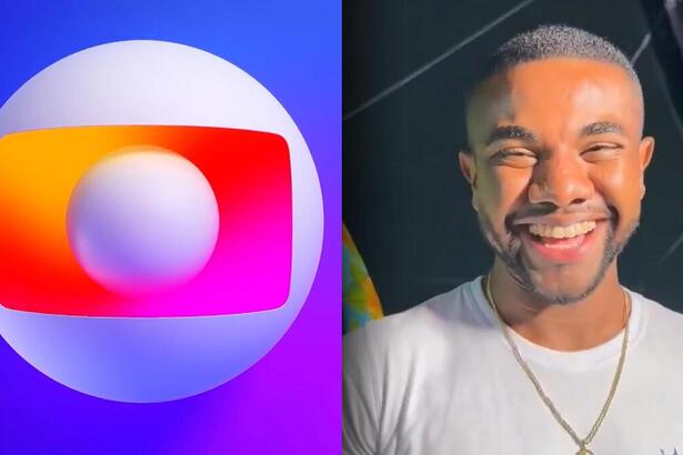 Montagem com o logo da TV Globo ao lado de Davi Brito sorrindo