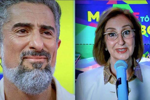 Marcos Mion chora no palco do Caldeirão, dividindo tela com a sua mãe