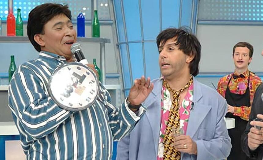 Pedro Manso, imitando Faustão, ao lado de Tom Cavalcante no extinto Show do Tom