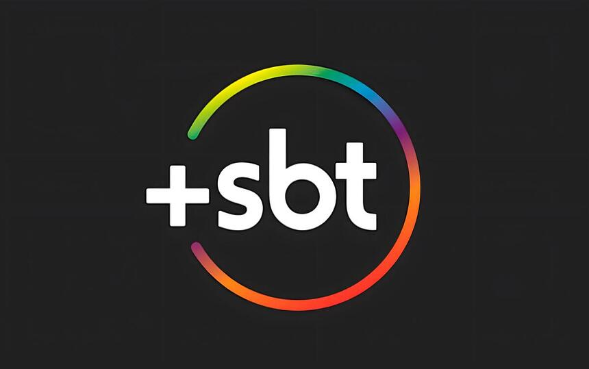 Logo do +SBT, novo streaming da emissora de Silvio Santos. Ele tem um sinal de + e um círculo em barra de cores