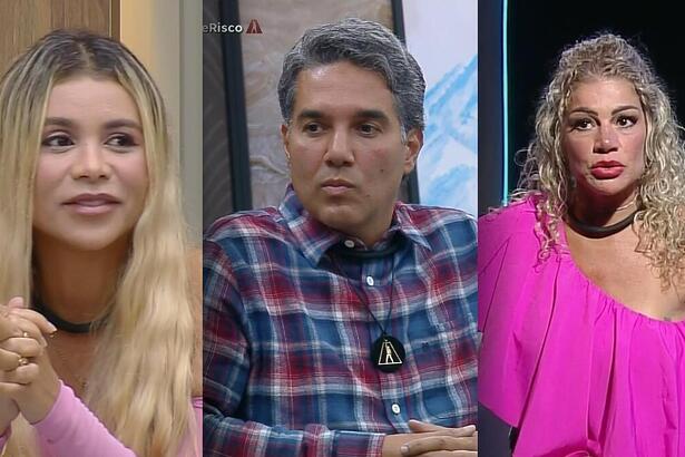 Taty Pink, Fernando e Cátia Paganote no sofá da Mansão do A Grande Conquista 2