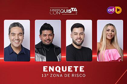 Fernando, Hideo, Kaio e Taty Pink na arte da enquete da 13ª Zona de Risco do A Grande Conquista