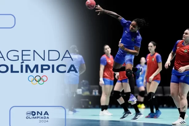 Handebol feminino na arte da Agenda do Dia na Olimpíada de Paris 2024