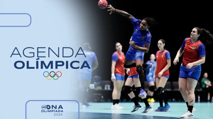 Handebol feminino na arte da Agenda do Dia na Olimpíada de Paris 2024