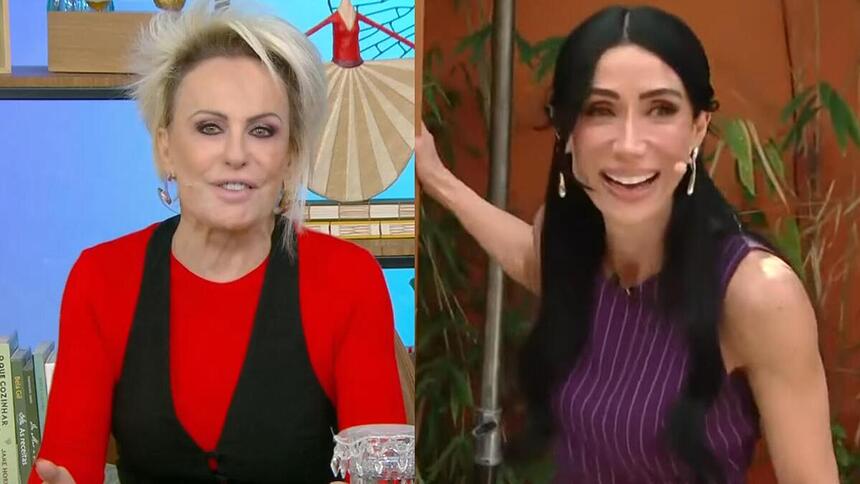 Ana Maria Braga, no Mais Você, e Michelle Barros, no Chega Mais, em uma montagem