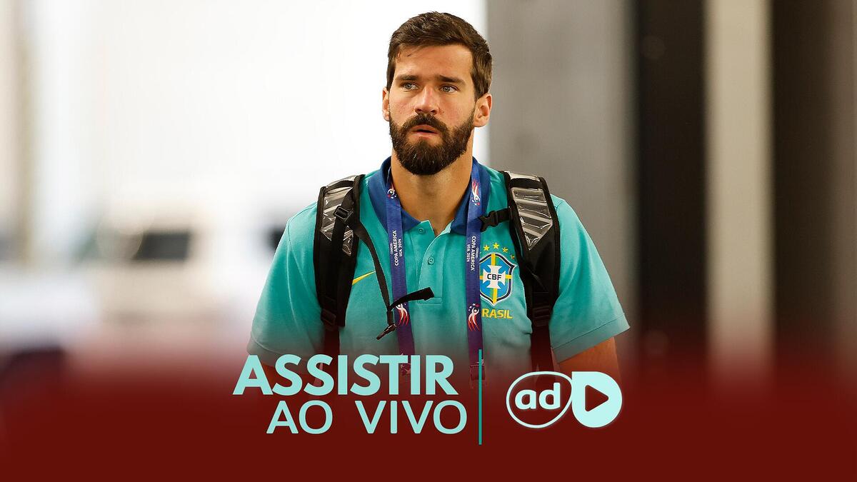 Alisson Becker na arte onde assistir ao jogo Brasil x Colômbia, pela Copa América