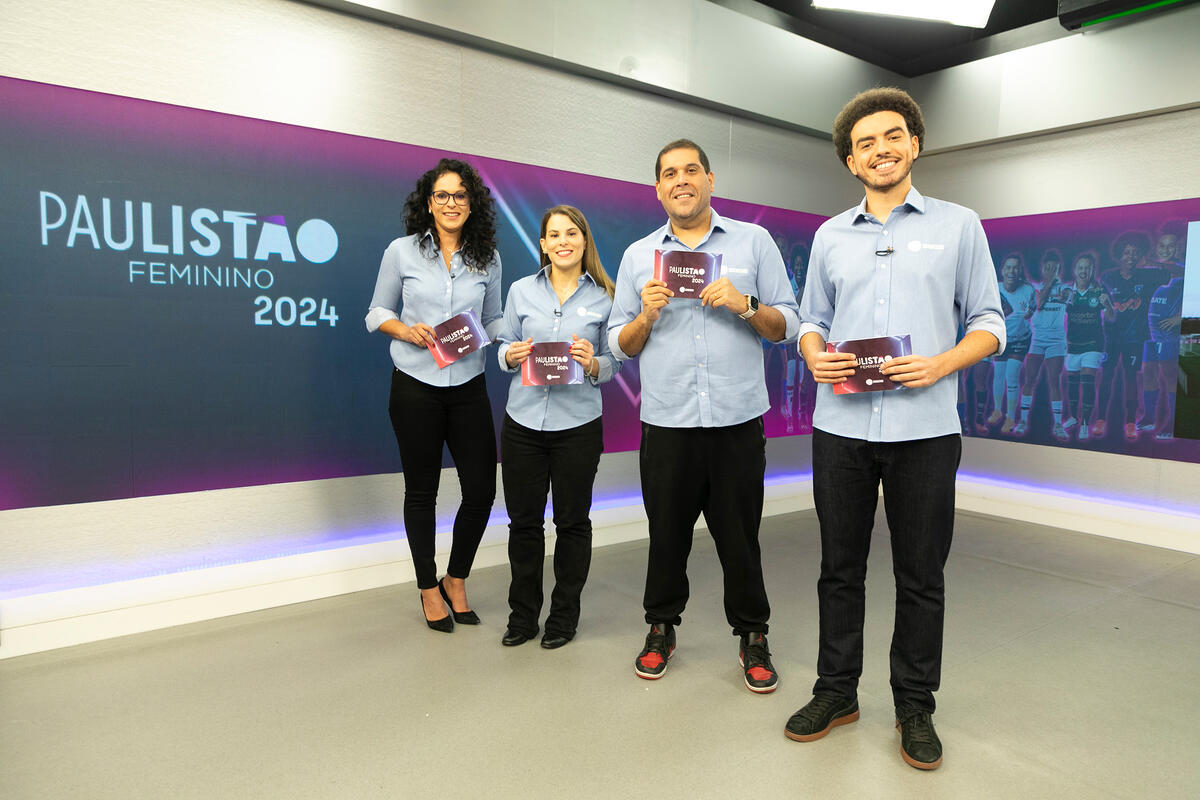 Camila Juliotti, Ana Paula Oliveira, Fernando Camargo e Caíque Resende no cenário do Paulistão Feminino 2024