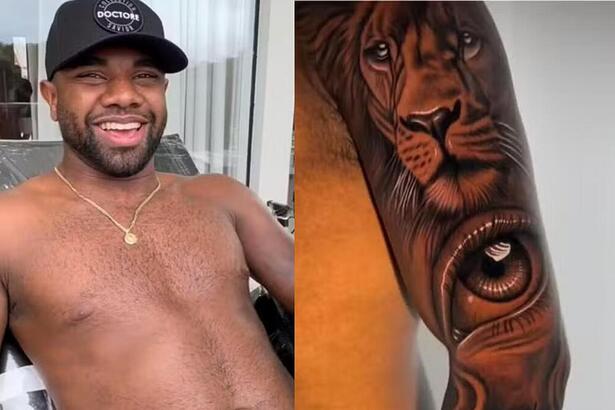 Davi Brito em montagem com o braço tatuado