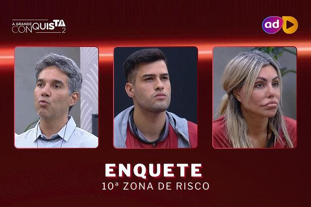 Fernando, Kaio e Lizi na arte da enquete da 10ª Zona de Risco do A Grande Conquista