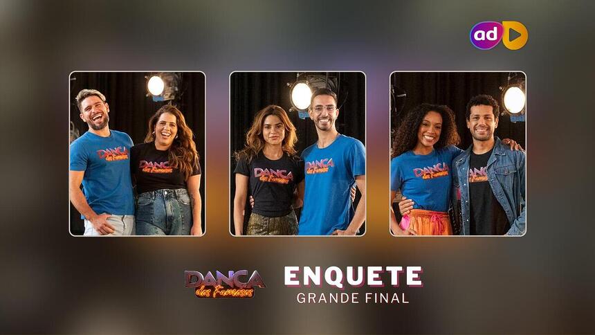 Tati Machado, Lucy Alves e Amaury Lorenzo sorrindo na arte da enquete do Portal Alta Definição