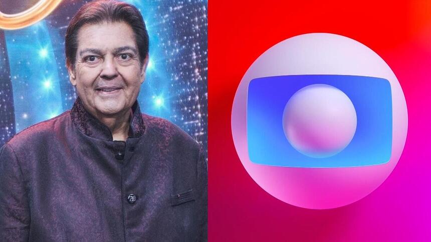 Faustão e o logo da Globo em uma montagem