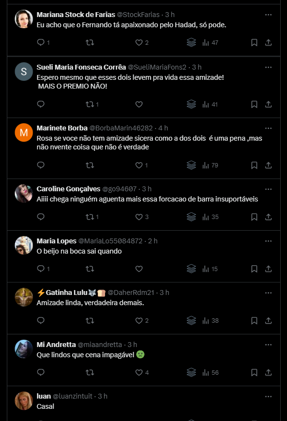 Comentários sobre Fernando e Hadad na rede social X