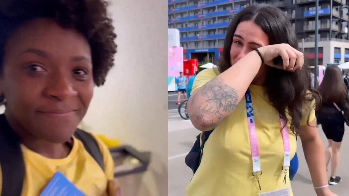Jogadoras da Seleção Brasileira chorando no embarque para a Olimpíada de Paris