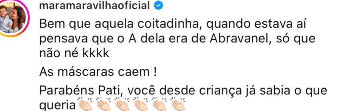 Print da mensagem de Mara Maravilha detonando Livia Andrade e elogiando Patricia Abravanel