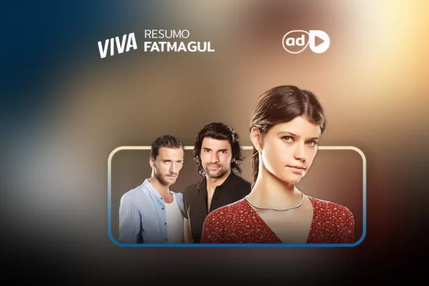 Protagonistas da novela Fatmagul na arte do resumo da novela no canal VIVA