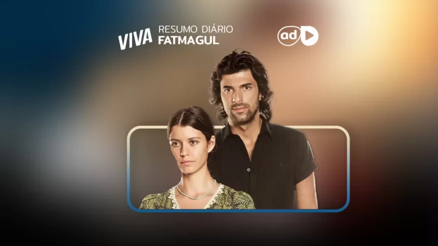 Protagonistas da novela Fatmagul na arte do resumo da novela no canal VIVA