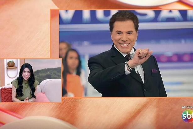 Michelle Barros divide tela com foto de Silvio Santos no Chega Mais ao anunciar internação