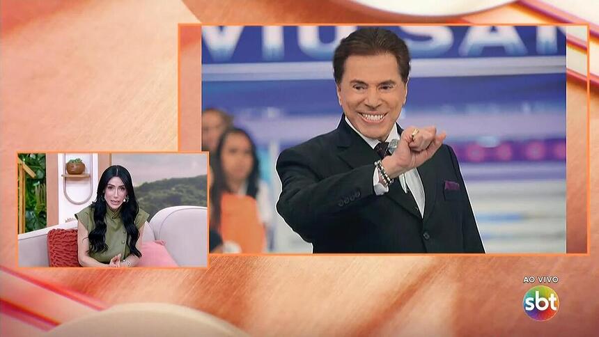 Michelle Barros divide tela com foto de Silvio Santos no Chega Mais ao anunciar internação