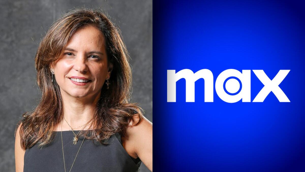 Montagem com Angela Chaves ao lado do logo do streaming MAX
