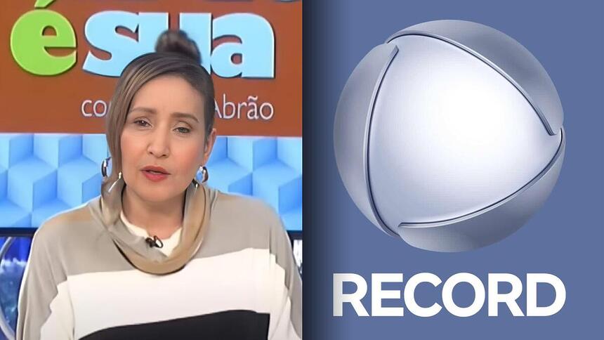 Montagem de Sonia Abrao ao lado do logo da RECORD