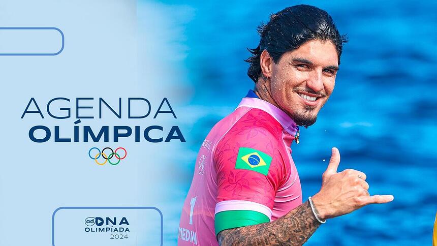 Gabriel Medina na arte de Agenda do Dia na Olimpíada