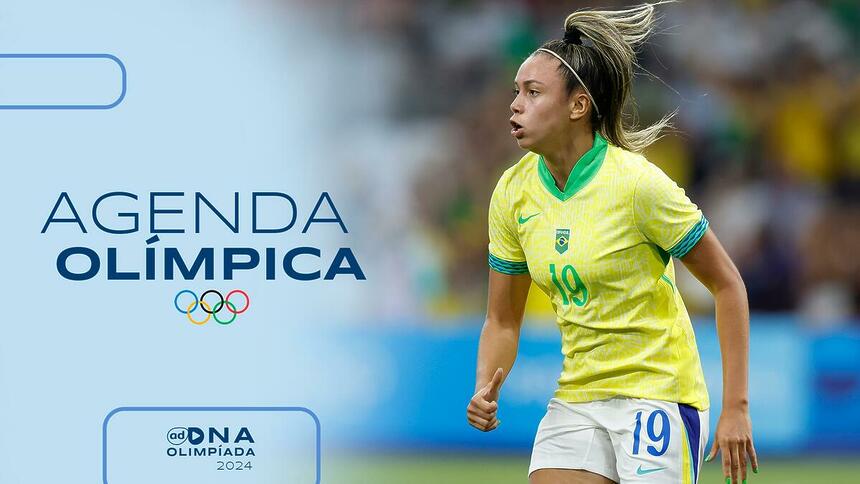 Priscila, atacante da Seleção Feminina, na arte da agenda do dia na Olimpíada