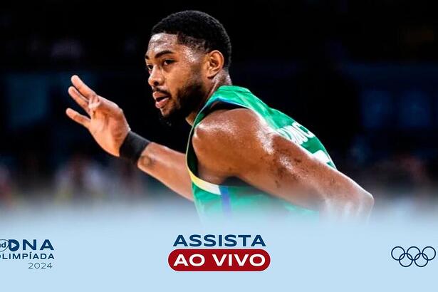 Bruno Caboclo na arte onde assistir ao jogo Brasil x EUA, pelo Basquete Masculino na Olimpíada 2024