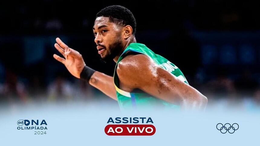 Bruno Caboclo na arte onde assistir ao jogo Brasil x EUA, pelo Basquete Masculino na Olimpíada 2024