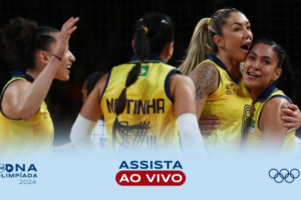 Jogadoras da Seleção Brasileira na arte onde assistir ao jogo Brasil x EUA na Olimpíada