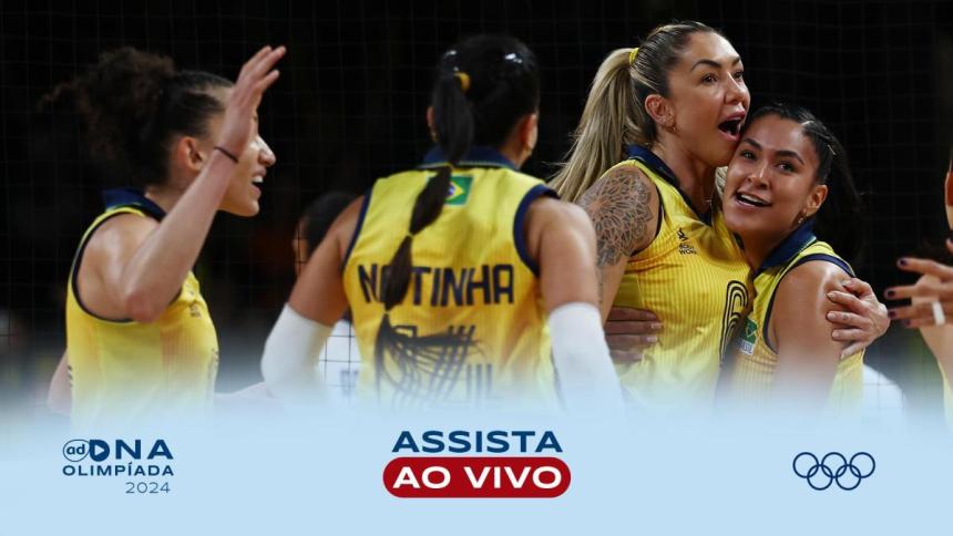 Jogadoras da Seleção Brasileira na arte onde assistir ao jogo Brasil x EUA na Olimpíada