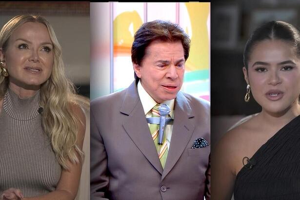 Montagem com Eliana, Silvio Santos e Maisa em entrevista ao Fantástico