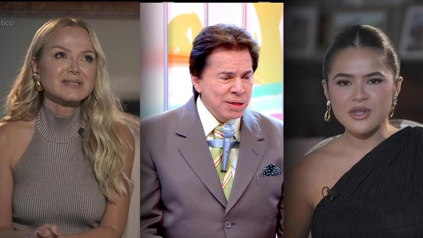 Montagem com Eliana, Silvio Santos e Maisa em entrevista ao Fantástico