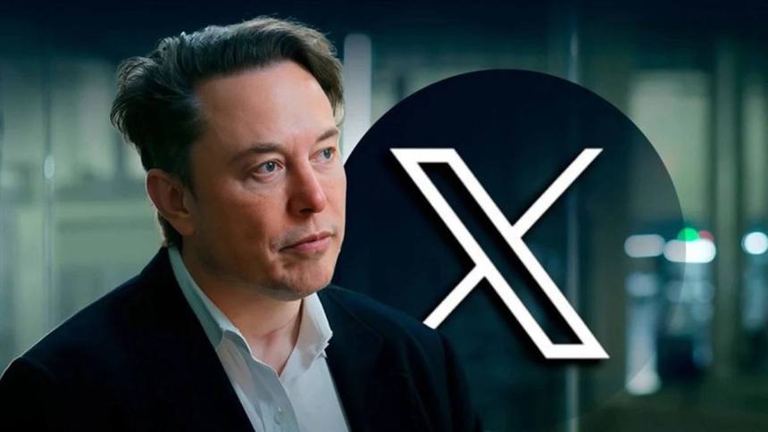 Elon Musk ao lado do logo do X Twitter