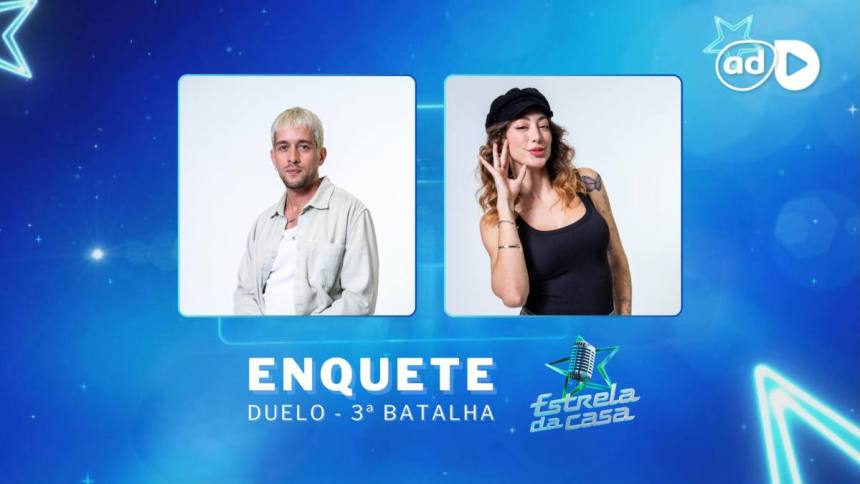 Matheus e Nicole na arte da enquete do duelo da 3ª Batalha no Estrela da Casa