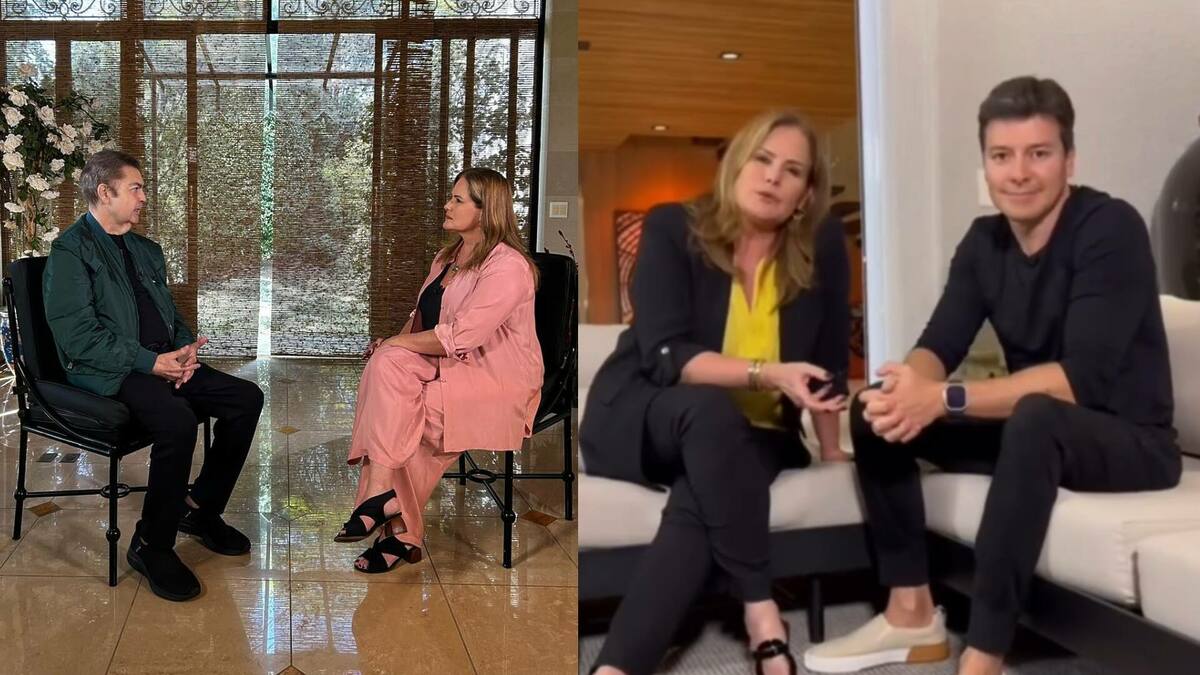 Faustão e Rodrigo Faro em montagem com trechos da entrevista ao Fantástico