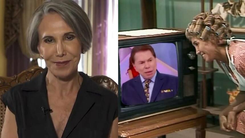 Florinda Meza em montagem com trecho do Chaves e uma imagem de Silvio Santos