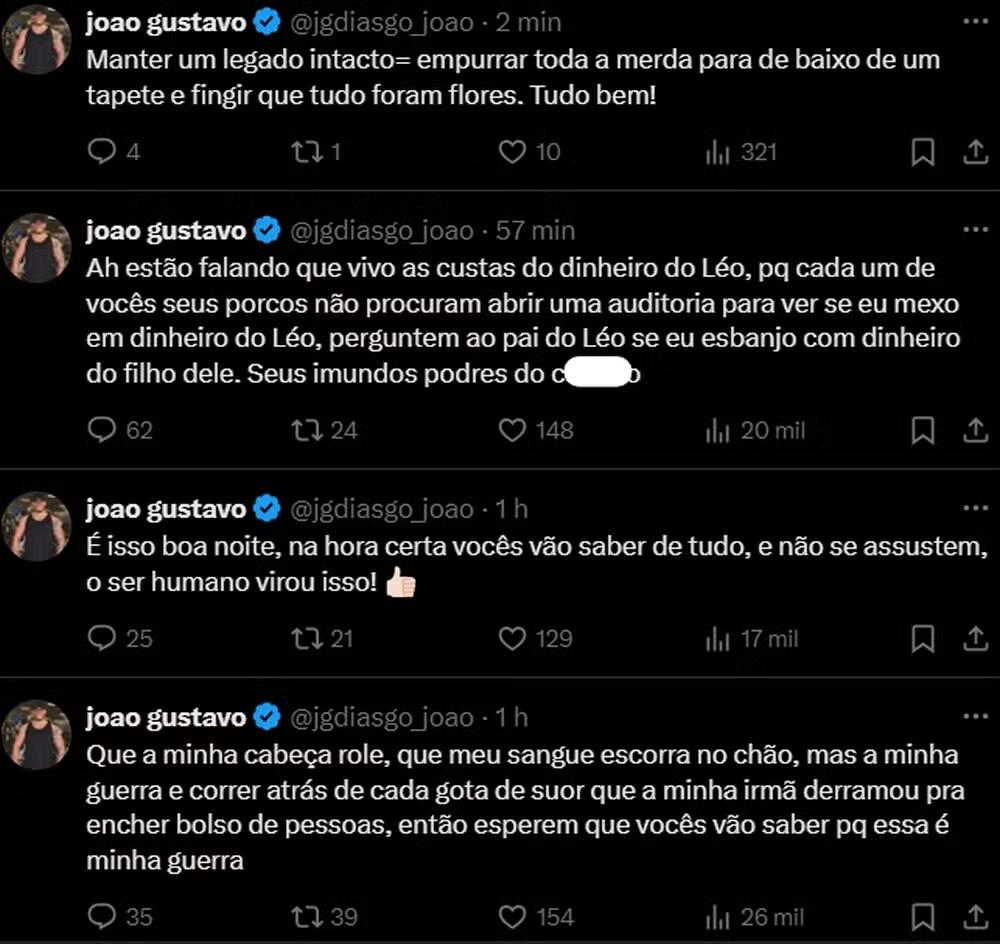 Print de João Gustavo desabafando nas redes sociais 