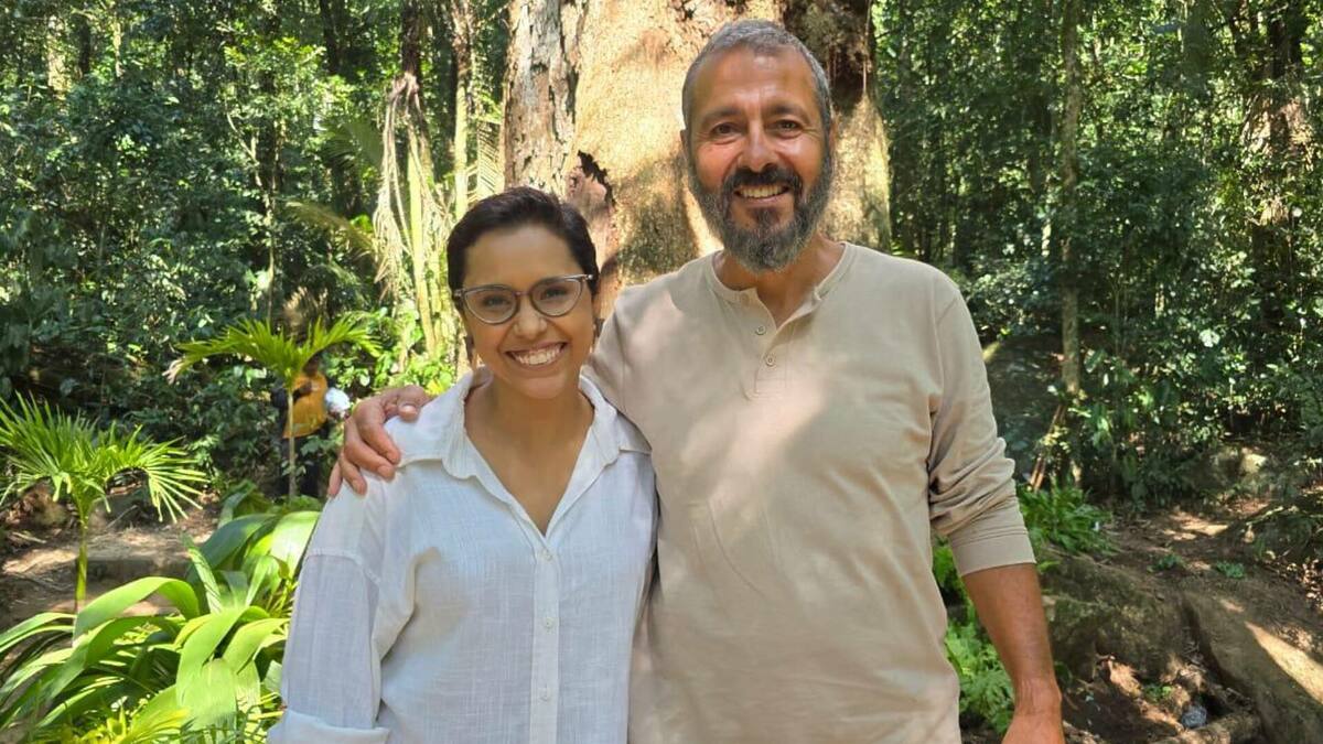 Lilian Ribeiro e Marcos Palmeira em foto posada nos bastidores do Globo Repórter