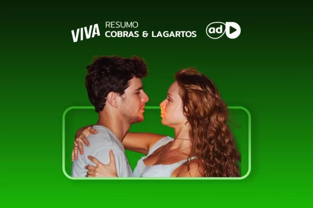 Protagonistas da novela na arte do resumo de Cobras e Lagartos no Viva